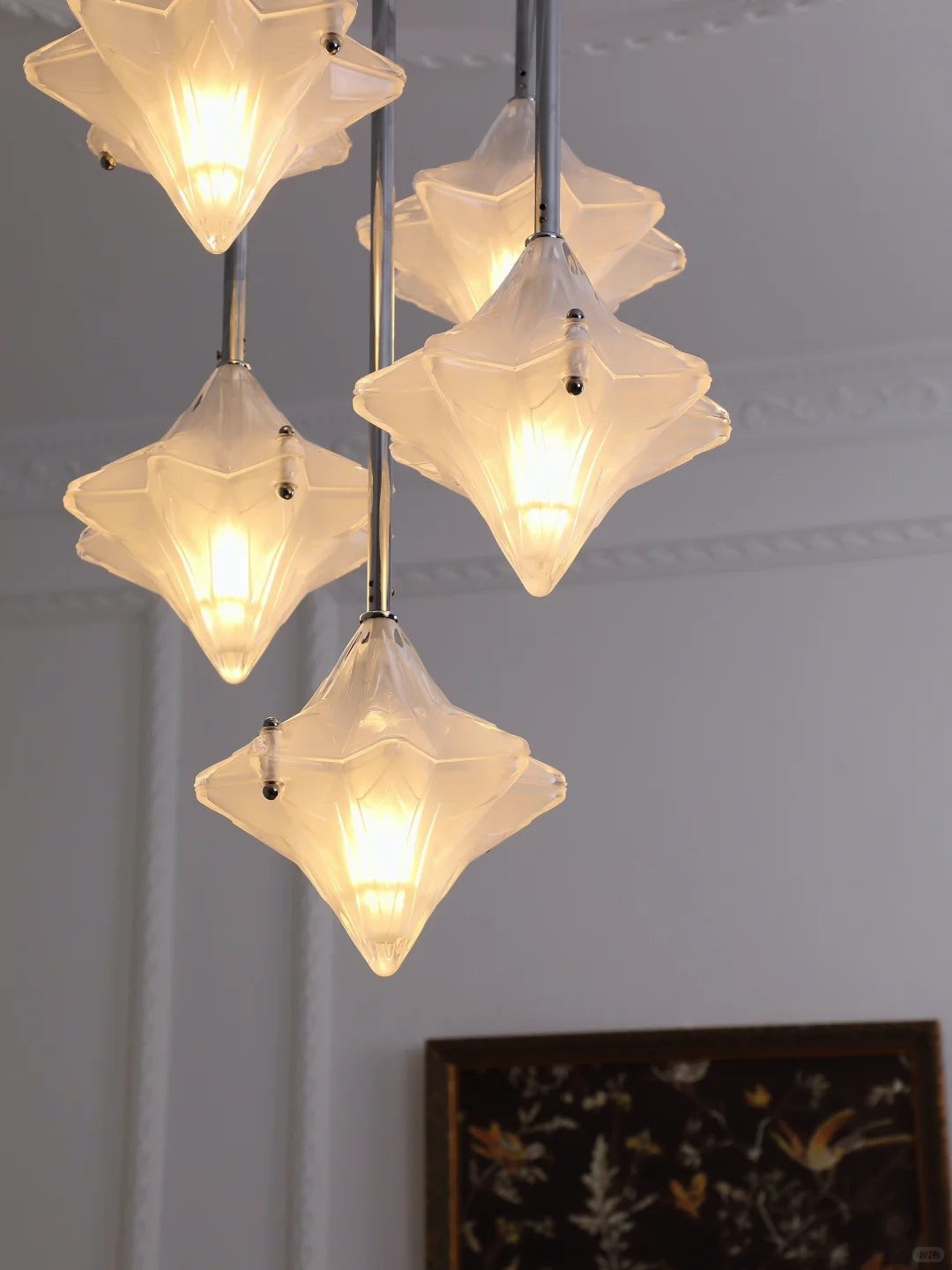 Art Deco Astris Star Chandelier - Frosted Glass Deco Fixture for Dining Room T433