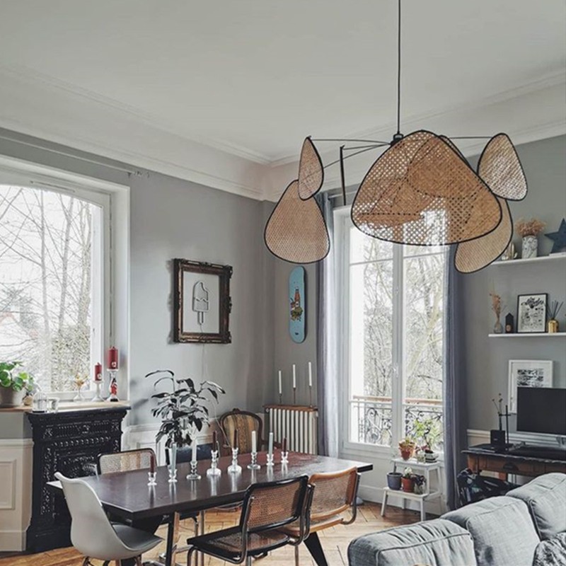 Screen Cannage Pendant Light - Woven Rattan Design for Living Room