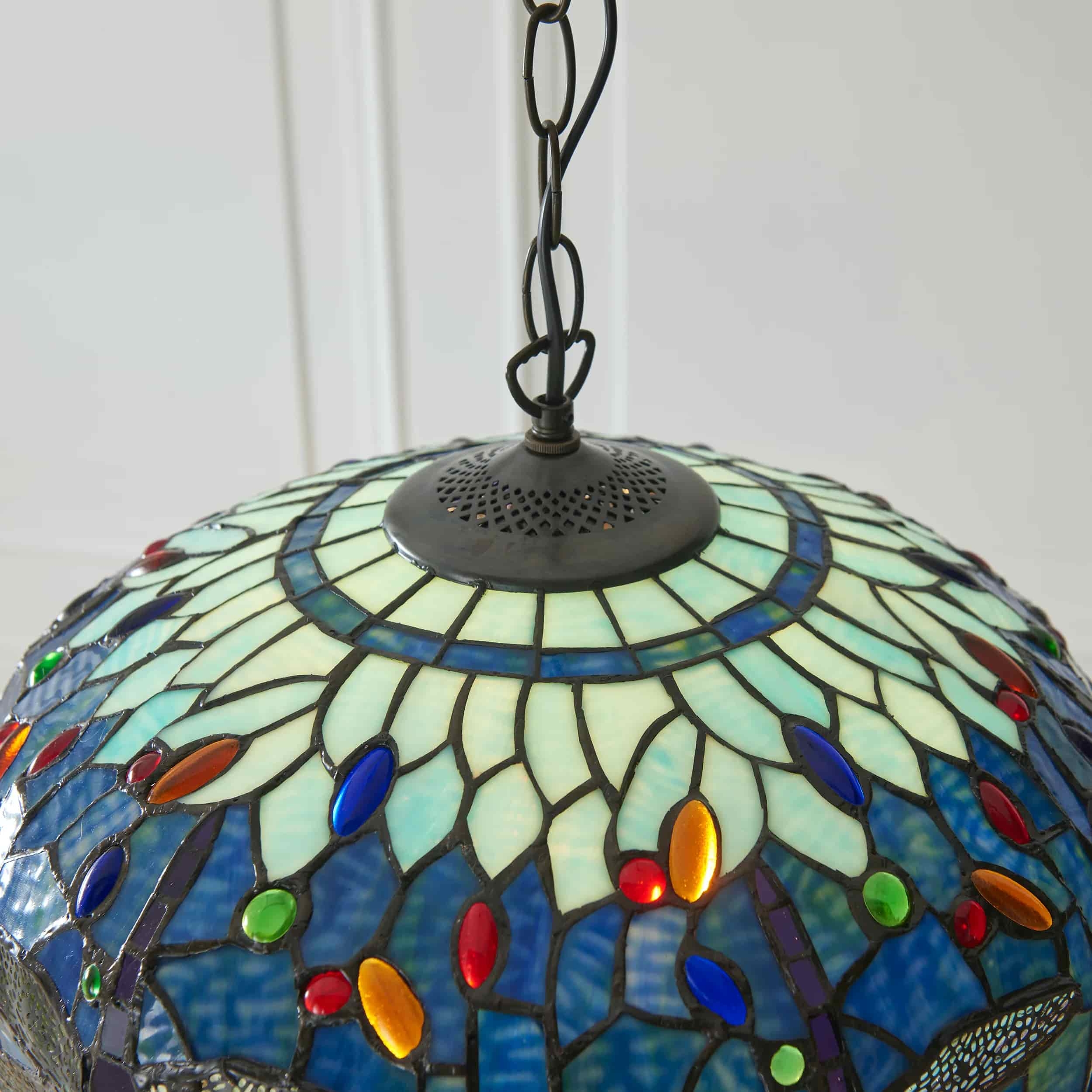 TF Dragonfly Tiffany Pendant Light - Art Nouveau Stained Glass Pendant for Living T849