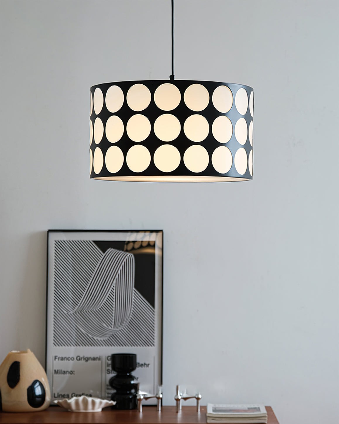 Fabric Drum Polka Dots Pendant Lamp S365