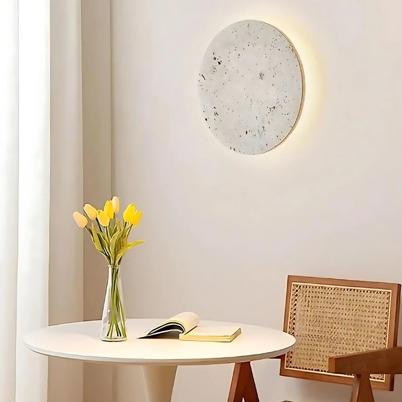 Wabi Sabi Travertine Round Wall Light - Minimalist Stone Disc Sconce S310