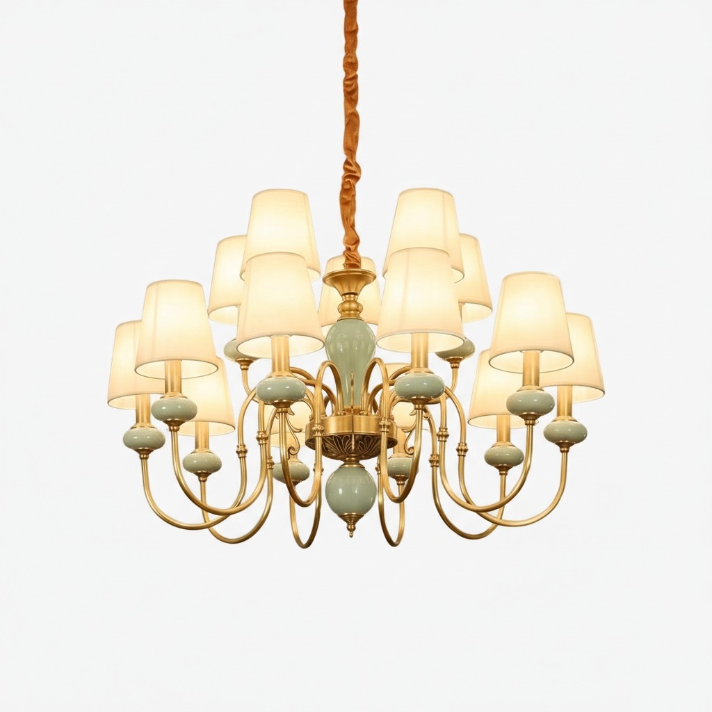 Altoris Series Branch Chandelier with Fabric Shades - Brass Ceramic Chandelier for Living Room T1141