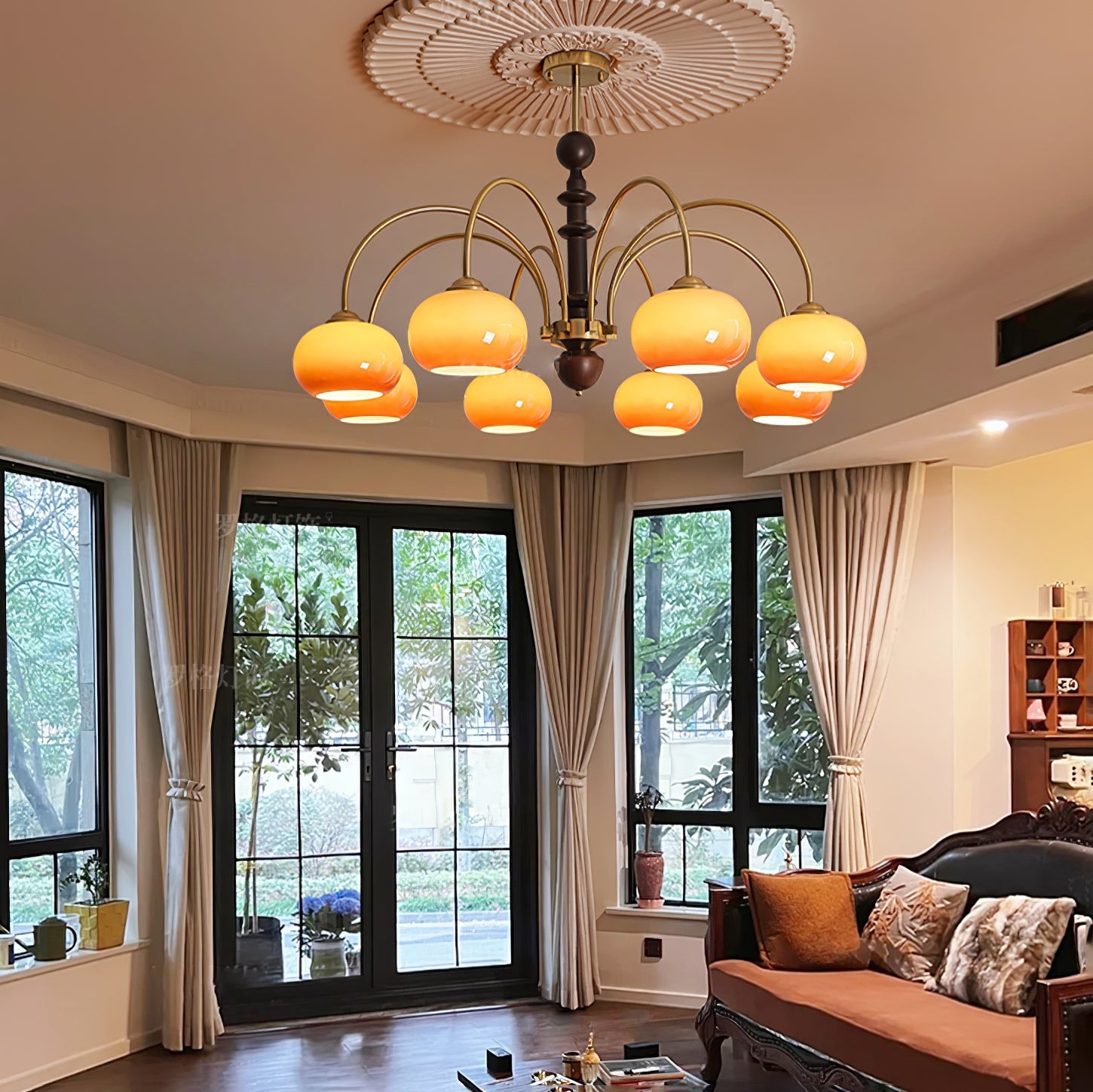 Vintage Bauhaus Persimmon Chandelier M422