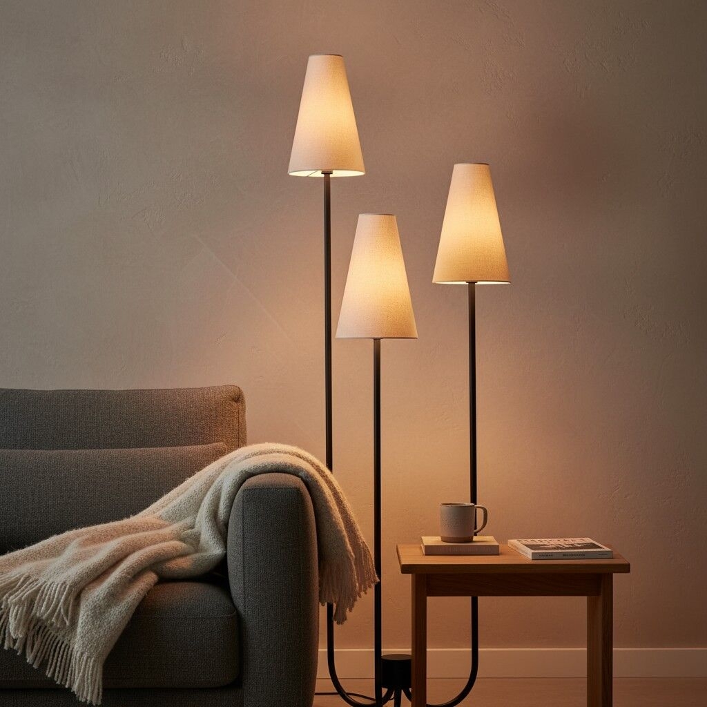 Cordove Three-Tapered Shade Floor Lamp - Modern minimalist Metal Fabric Light for Living Room T681