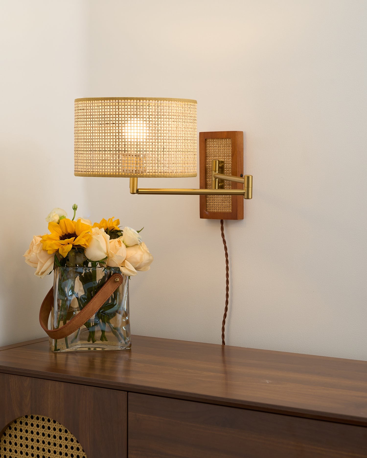 Rattan Swing Arm Wall Lamp P013