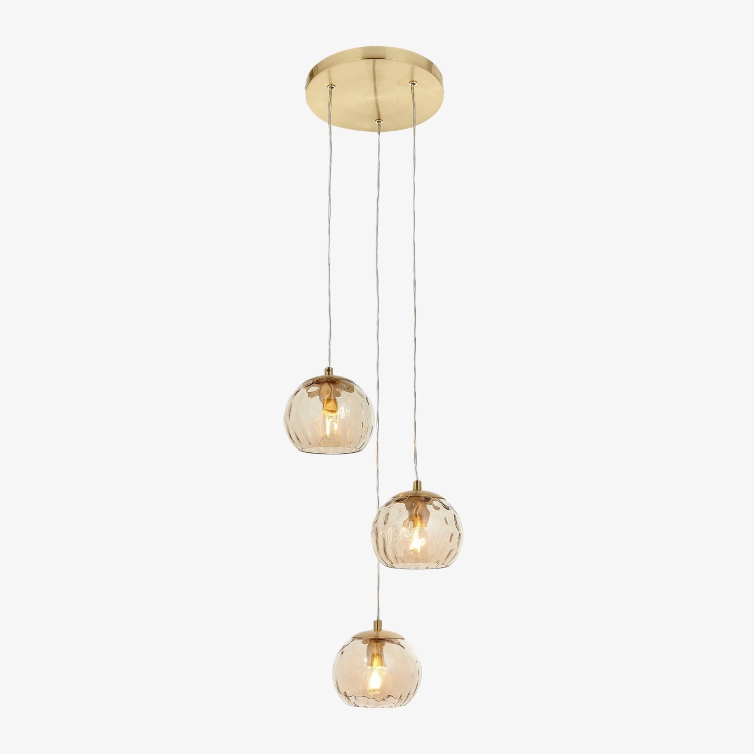 Tracian Dimpled Globes 3-Light Pendant Lamp - Sculptural Amber Lighting Ideal for Lounge or Entryway T1054