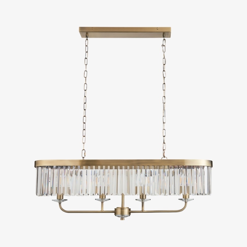 Beveline 4-Light Linear Ceiling Pendant With Cut Faceted Glass - Sleek Metal Frame For Dining T858