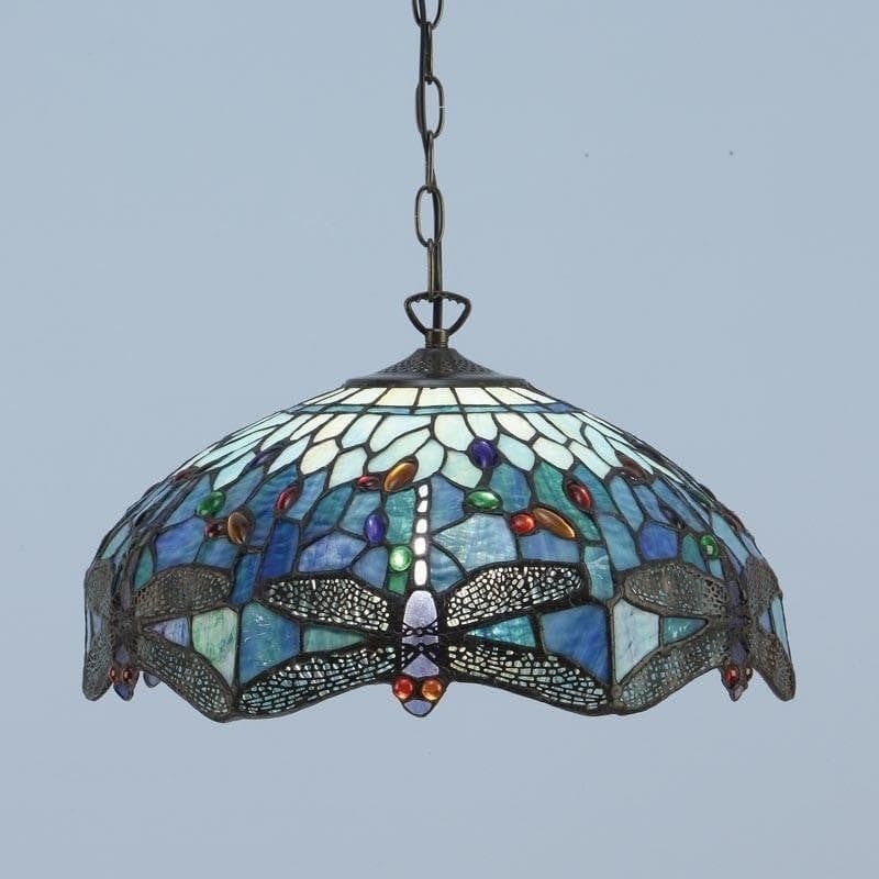 TF Dragonfly Tiffany Pendant Light - Art Nouveau Stained Glass Pendant for Living T849