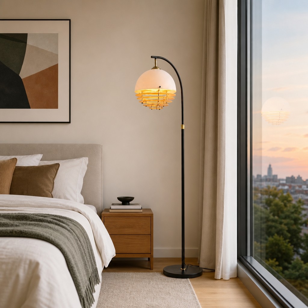 Afterglow Sunset Curved Floor Lamp - Vintage Glass Shade for Bedroom T2241