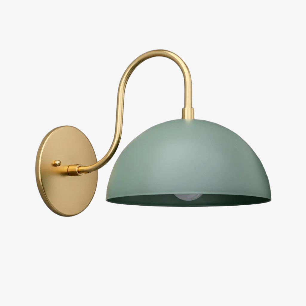 Curva Metal  Industrial Wall Sconce - Curved Brass Arm - Hammered Dome Light Fixture T408