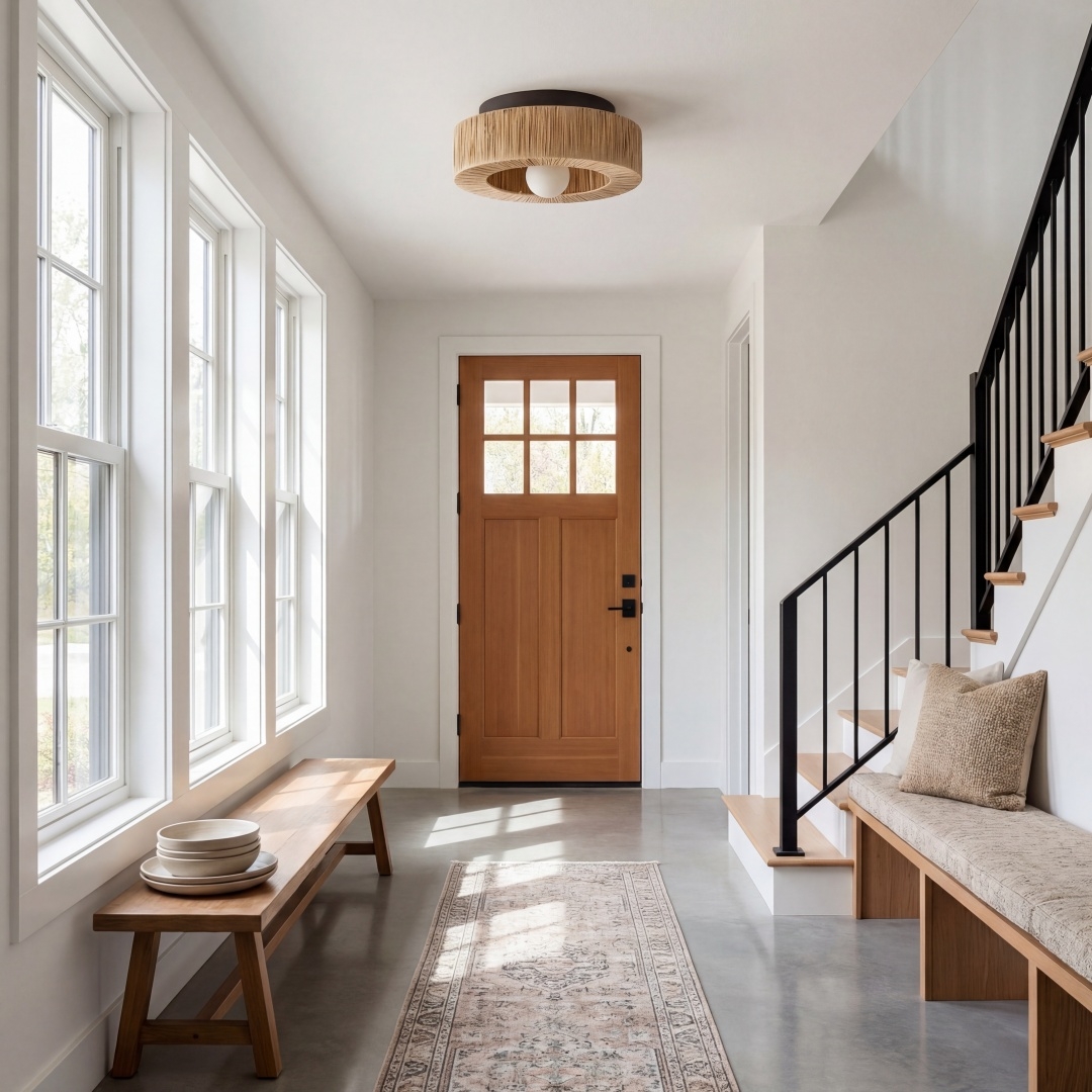 Welanery Minimal Rustic Natural Woven Ceiling Light - Sustainable Lamp for Kitchen or Hallway T1218
