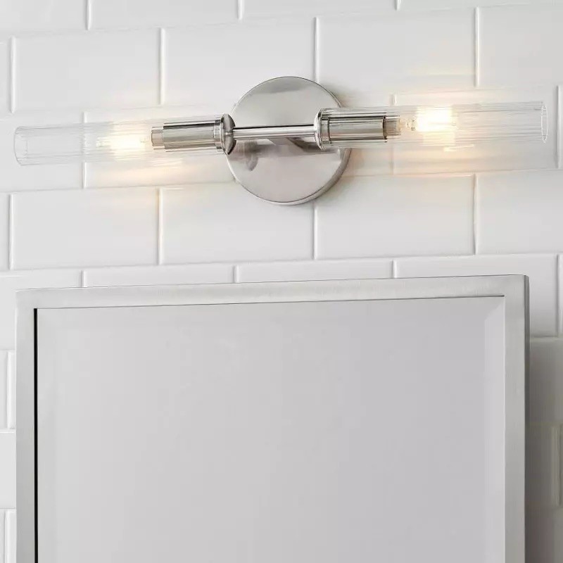 Alice Rustic Transparent Cooper Ribbed Glass Double Tube Sconce T011