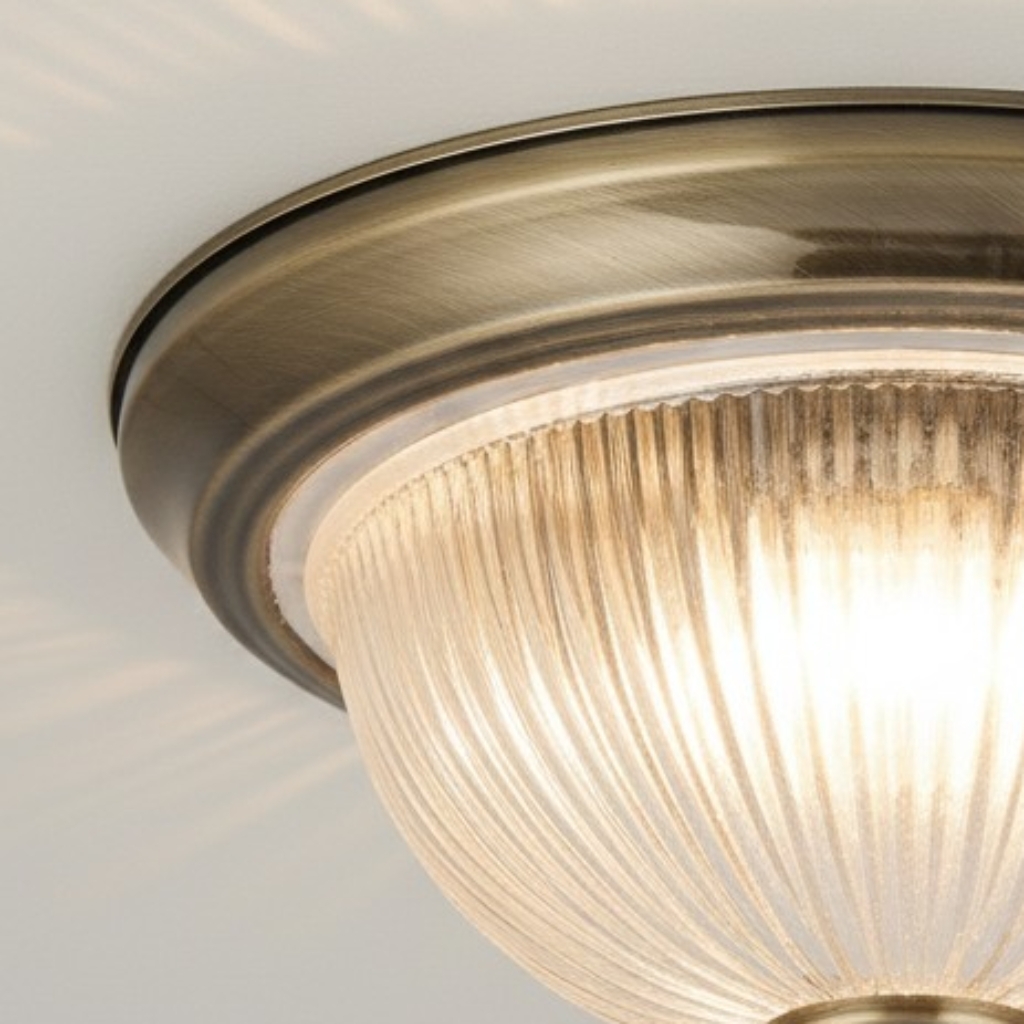 TF Vintora Modern Flush Ceiling Light - Ribbed Glass and Metal Trim for Kitchens or Hallways T1044