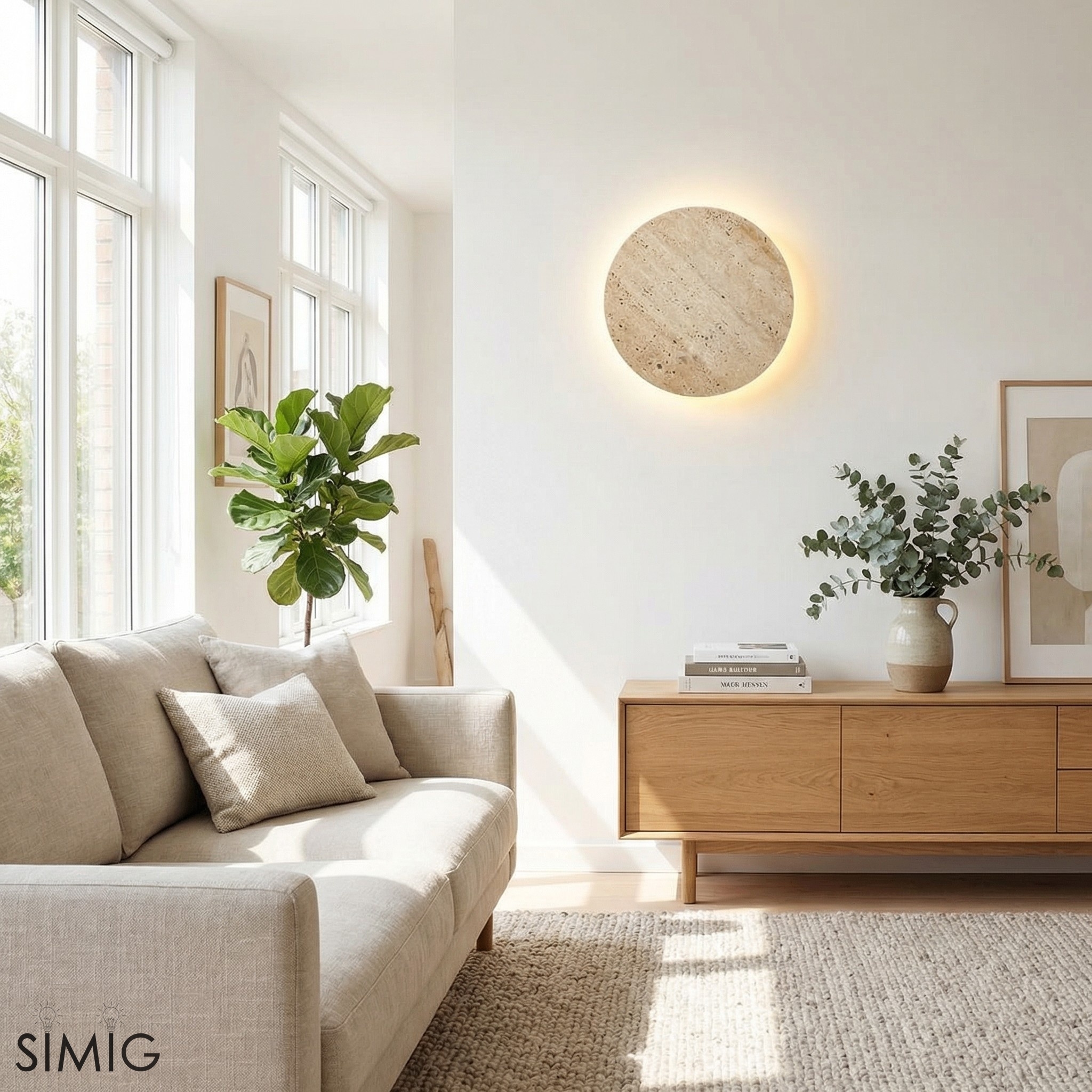 Wabi Sabi Travertine Round Wall Light - Minimalist Stone Disc Sconce S310