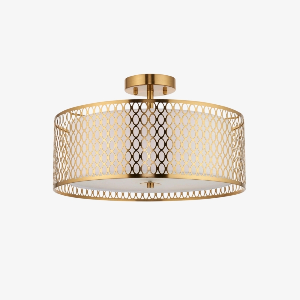 Liorin Geometric Mesh 3‑Light Flush Ceiling Light - Mesh Metal Frosted Glass Lamp for Living Room or Hallway T865