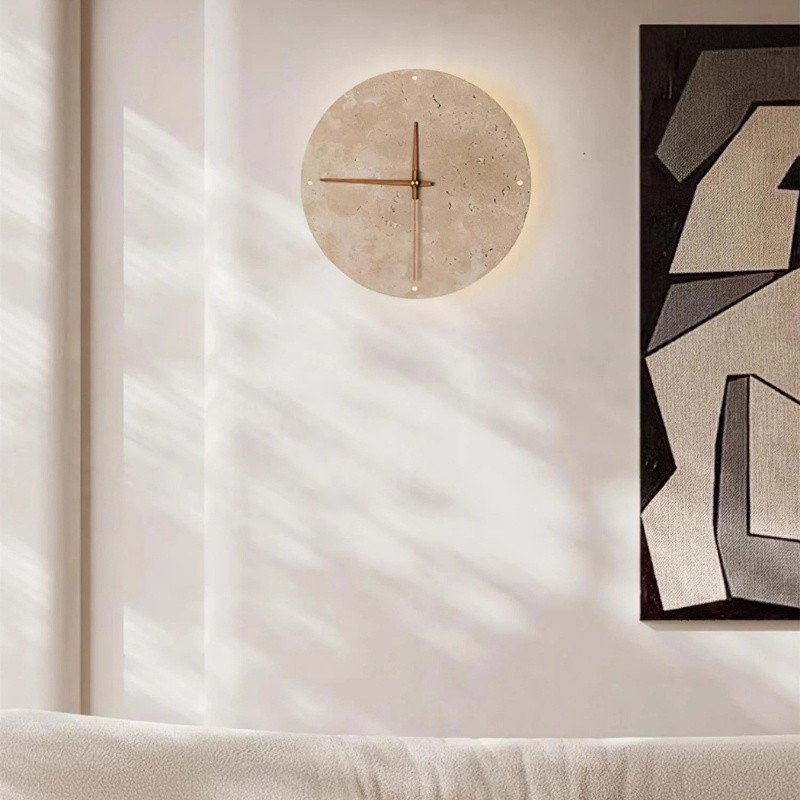 Modern Travertine Clock Wall Lamp – Creative LED Light S302