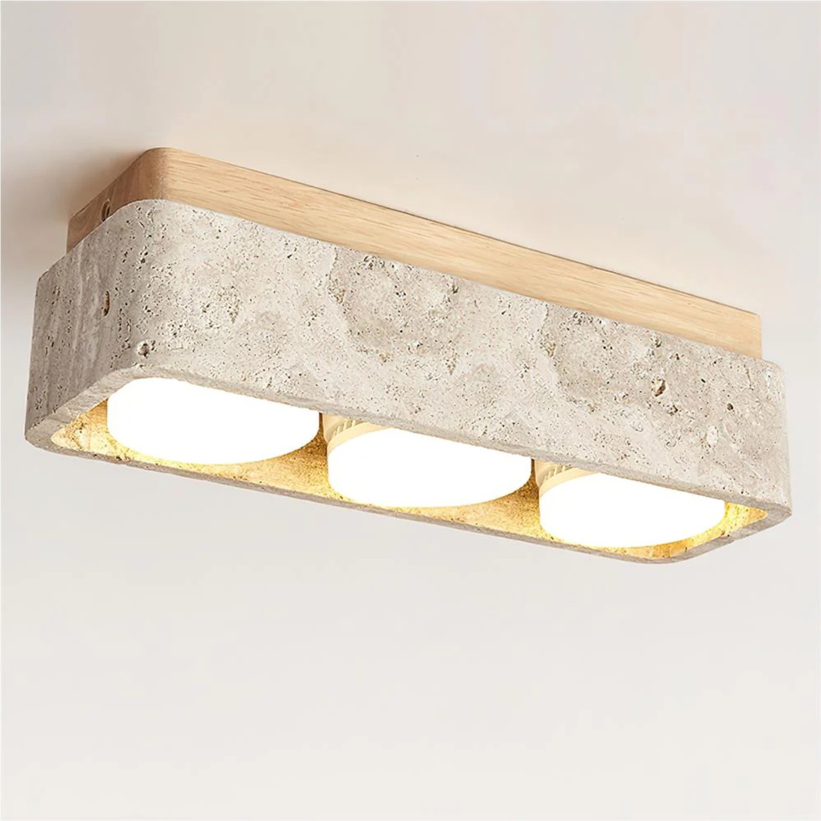Natural Cube Design Travertine Ceiling Light With Wood Base S297