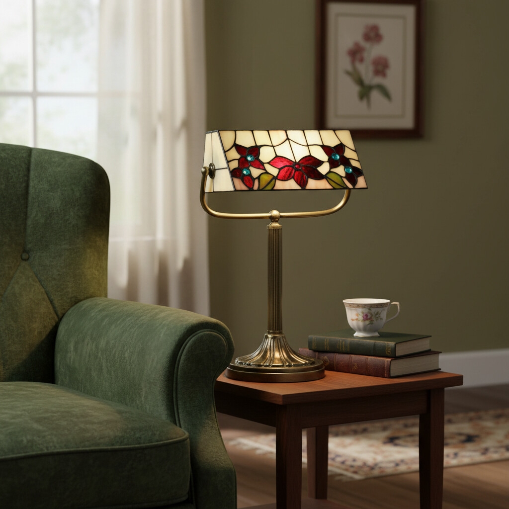 TF Camillo Dragonfly Table Lamp Stained Glass Scalloped Edge - Tiffany Style Art Nouveau T980