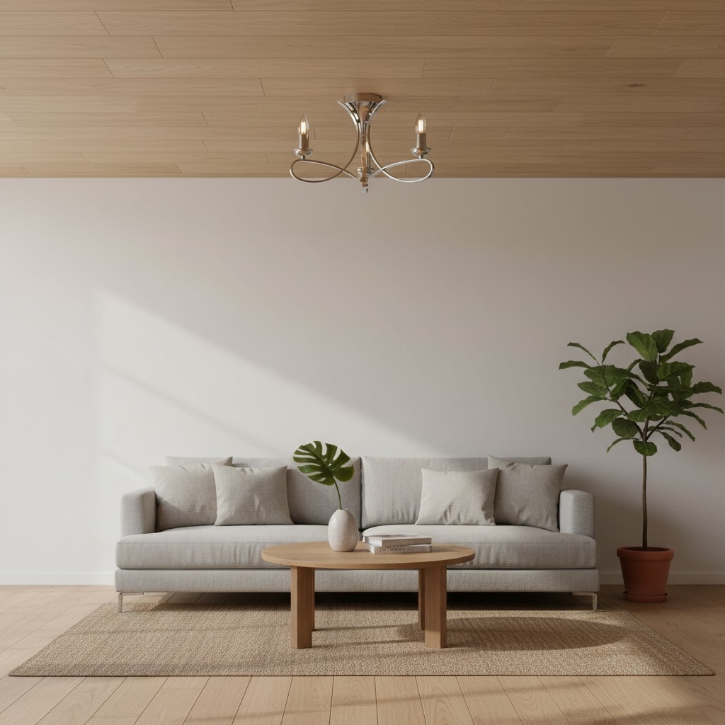 Foline 3-Light Ceiling Fixture with Sweeping Arms - Polished Nickel Semi-Flush for Dining or Entry T1028