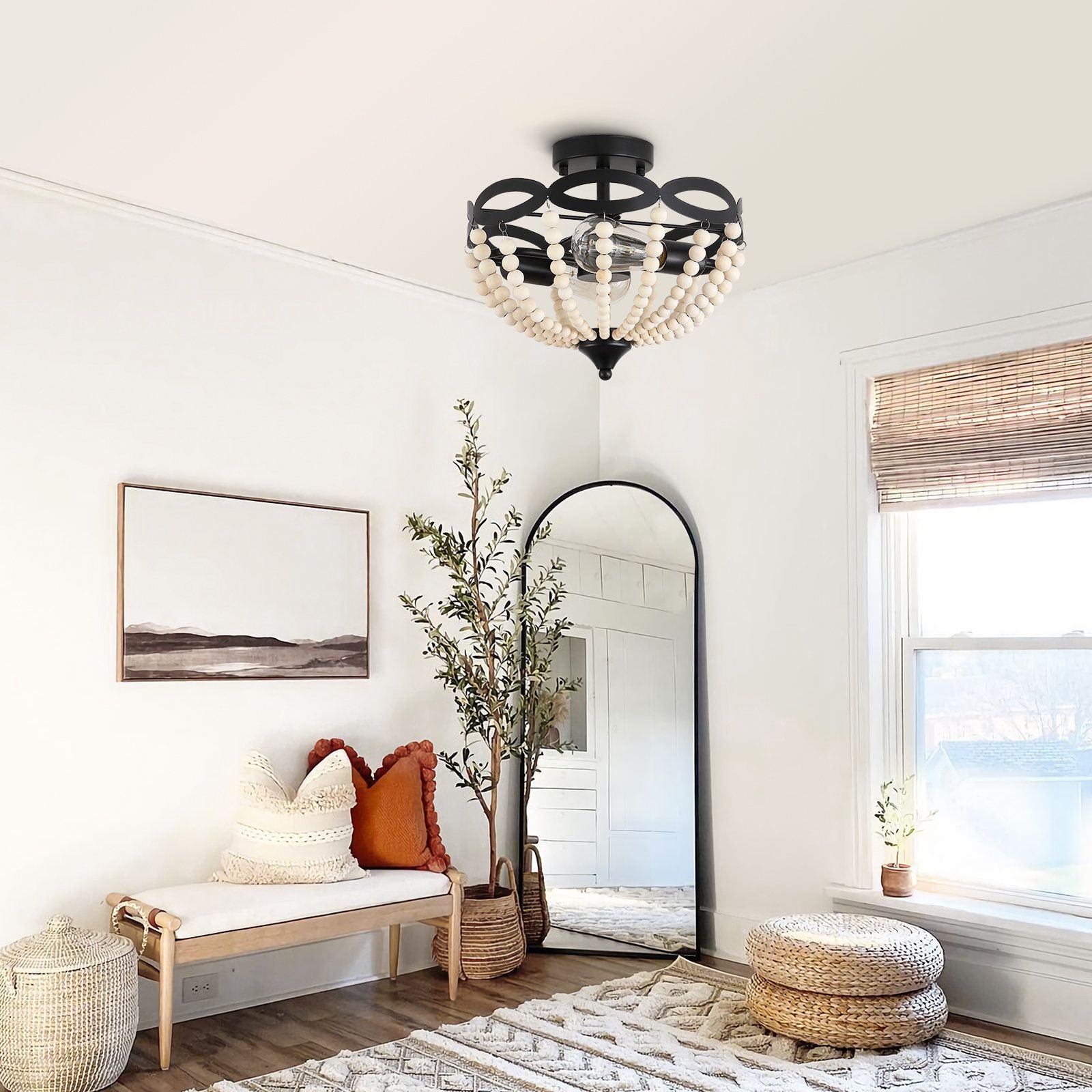 Retro Rustic Metal Wooden Beads Ceiling Lamp S150