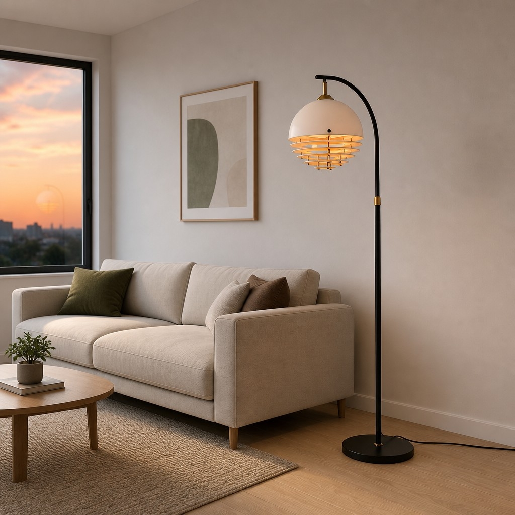 Afterglow Sunset Curved Floor Lamp - Vintage Glass Shade for Bedroom T2241