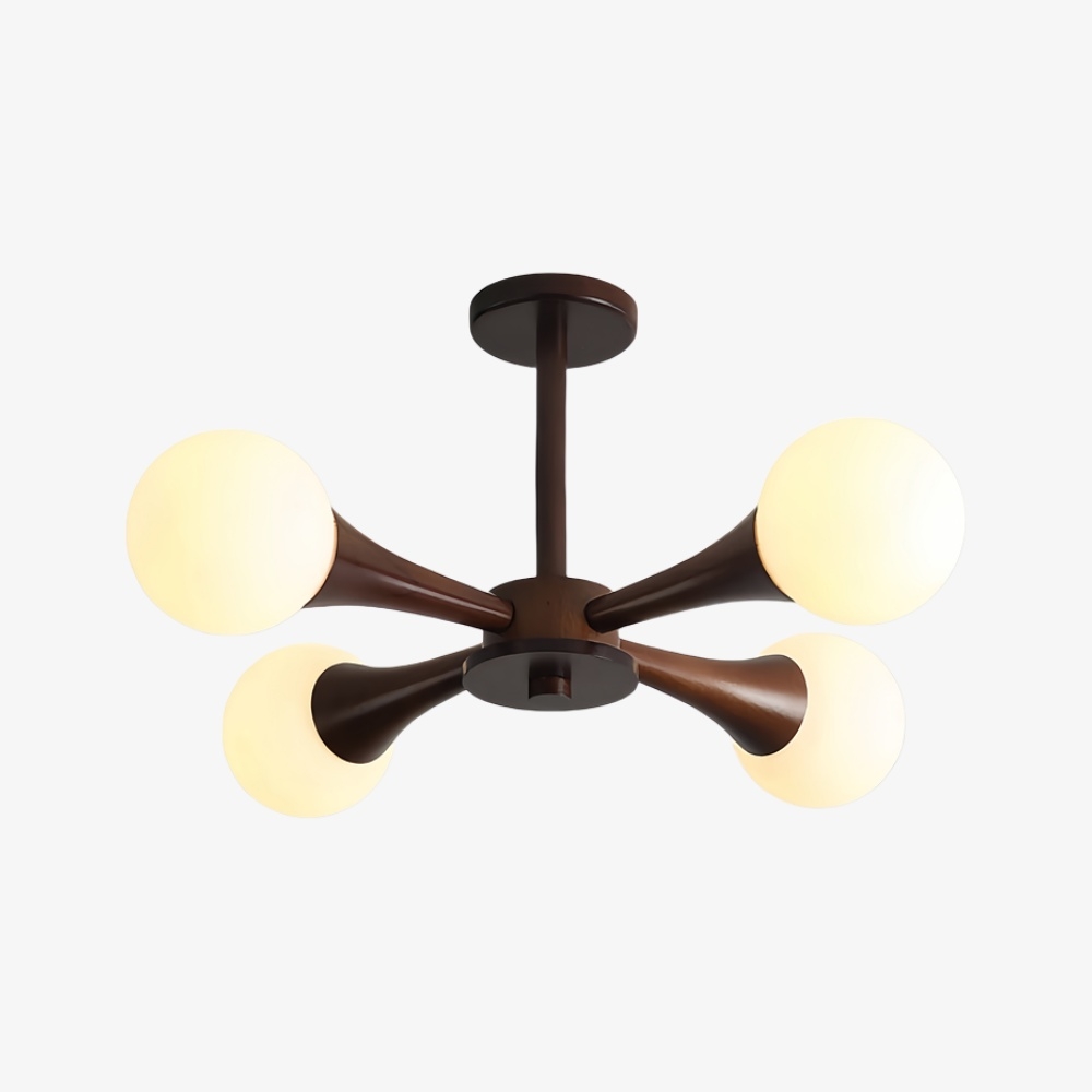 Novalune Multi-Light Glass Globe Chandelier with Wood Frame - Japanese Zen Style for Living Room T1155