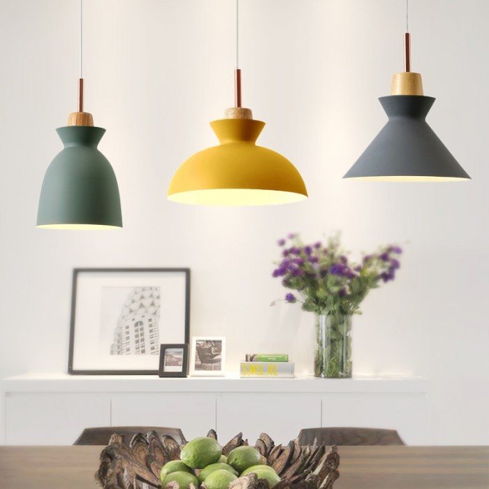 MULTI Scandinavian Metal Wood Macaroon Pendant Light for Bedroom S32