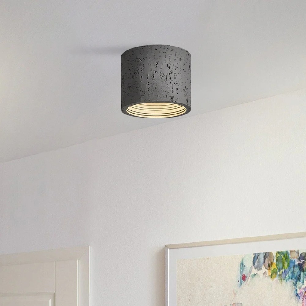 Cylindrical Ceiling Light - Modern Travertine Living Room M72