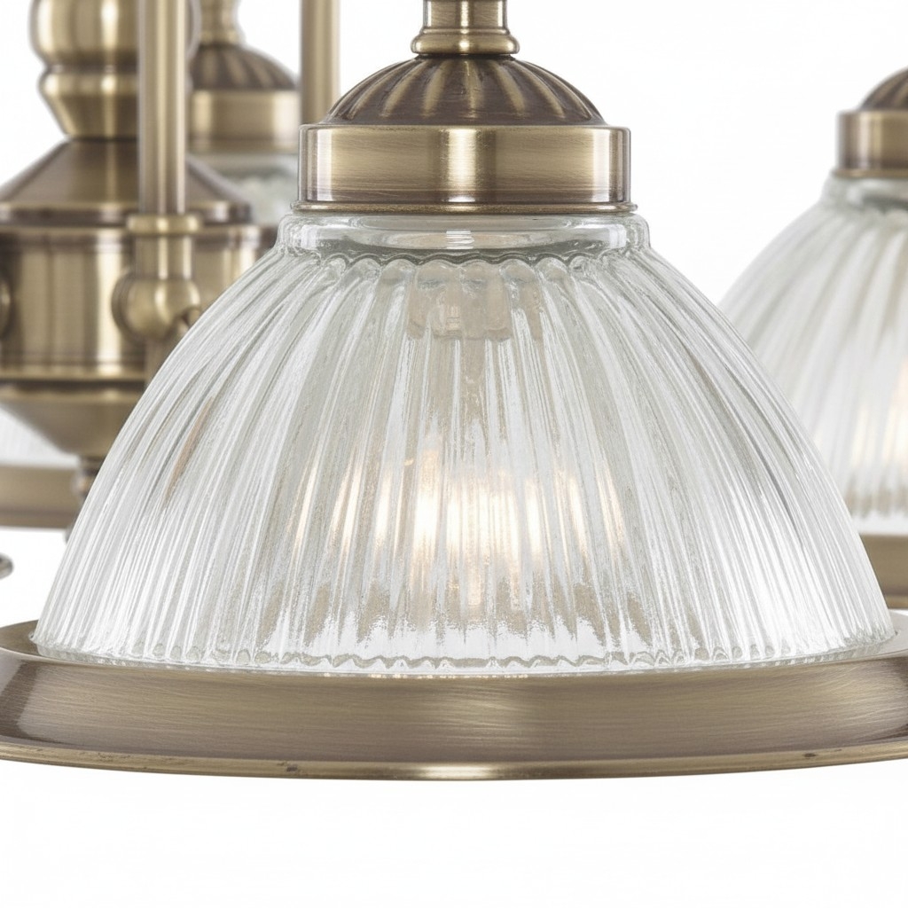 TF Vintora Ribbed Glass Pendant Light - Elegant Metal Trim for Kitchens, Dining Areas and Hallways T1022