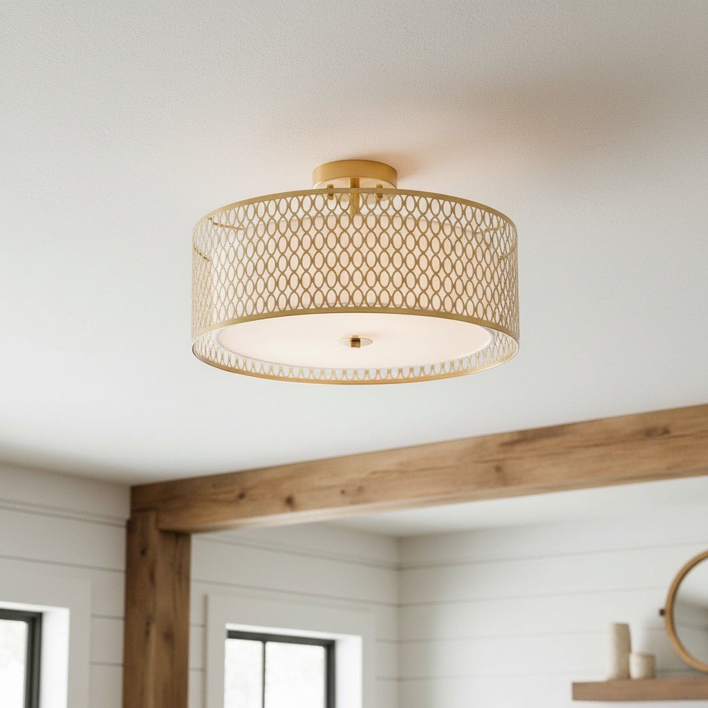 Liorin Geometric Mesh 3‑Light Flush Ceiling Light - Mesh Metal Frosted Glass Lamp for Living Room or Hallway T865