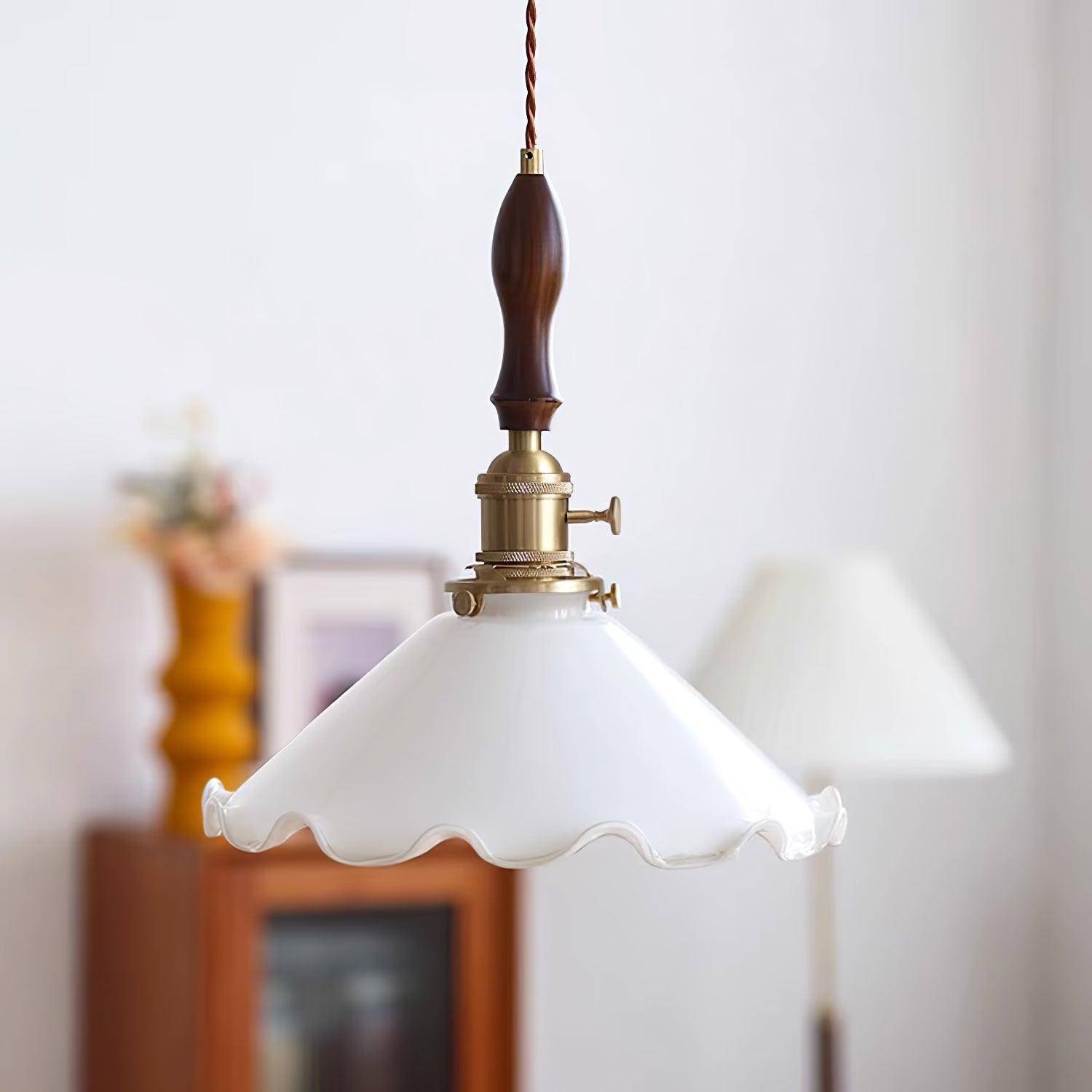 Vintage White Glass Skirted Pendant Lamp M366