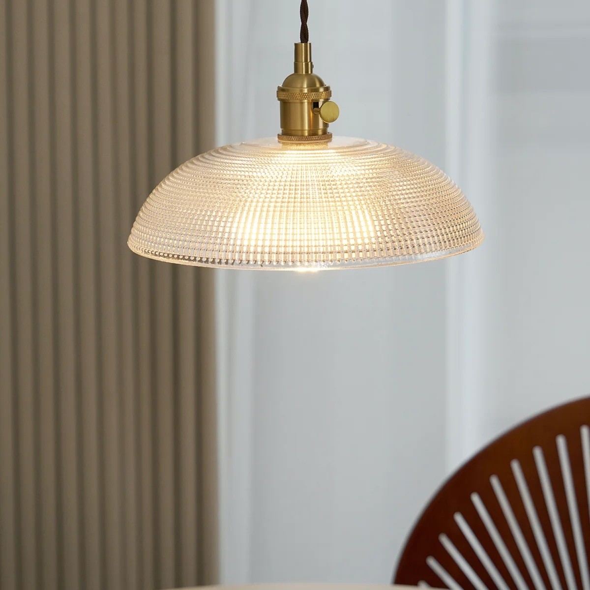 Modern Spiral Pendant Light – Textured Ribbed Glass Shade S225