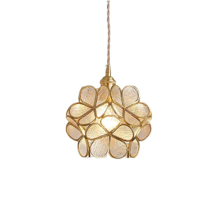 Nordic Brass Flower Petal Glass Pendant Light S10