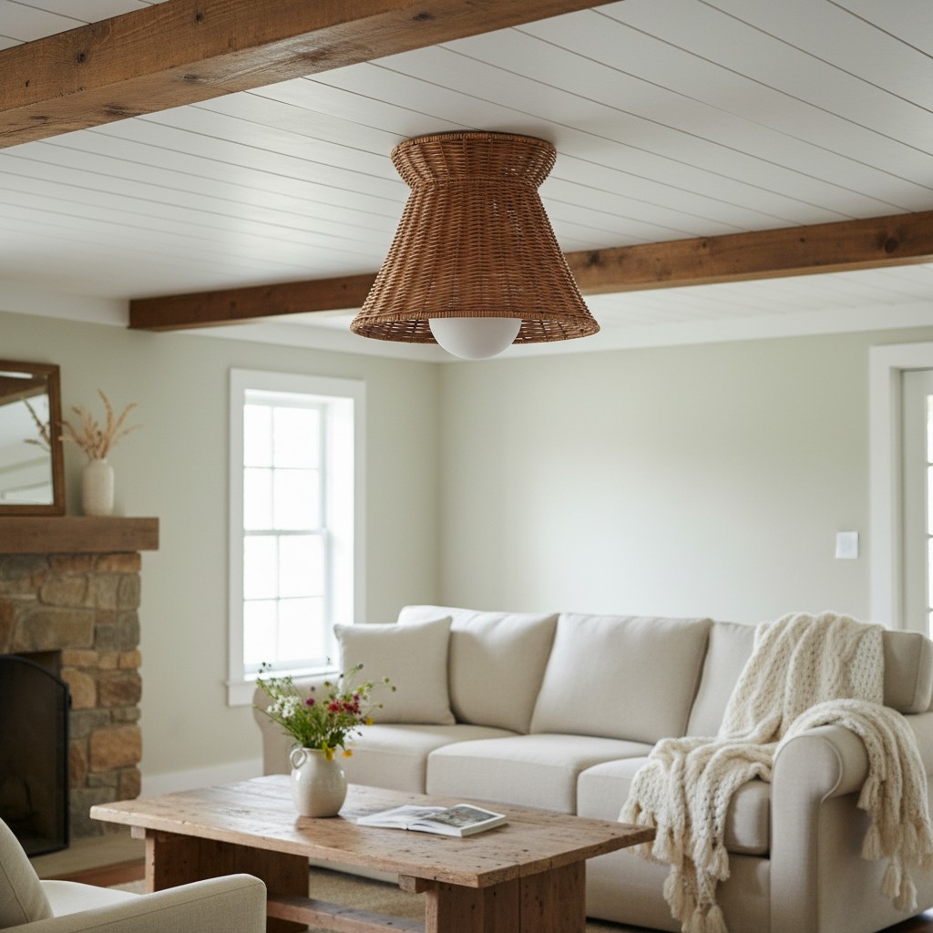 Wickara Woven Organic Silhouette Ceiling Light - Rattan Boho Style for Living Room T686