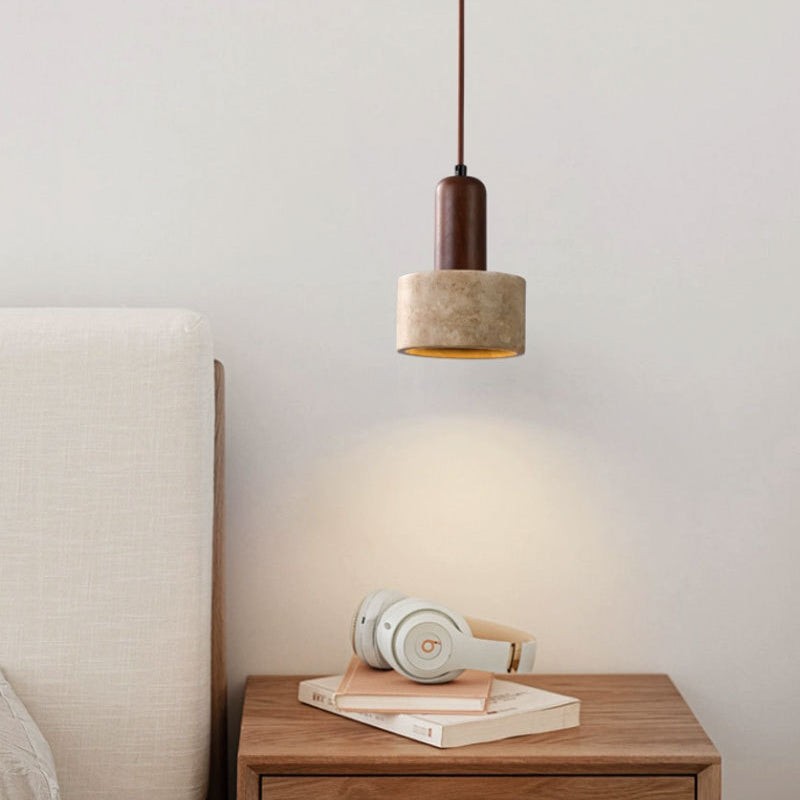 Natural Stone Wood Pendant Light - Minimalist Japanese Dining Lamp M08