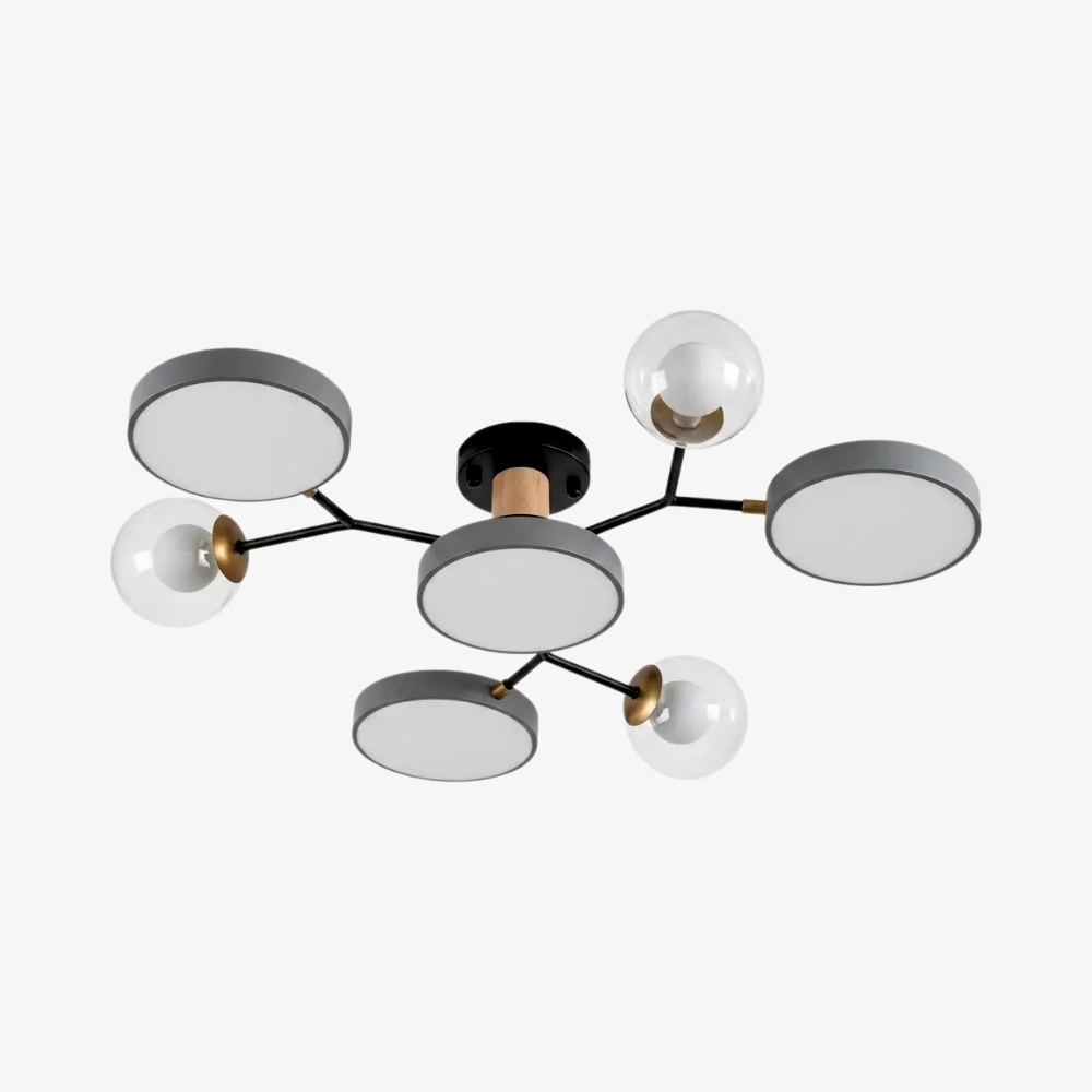 Modern Round LED Ceiling Lamp - Branch Design with Wood Accents for Bedroom S384