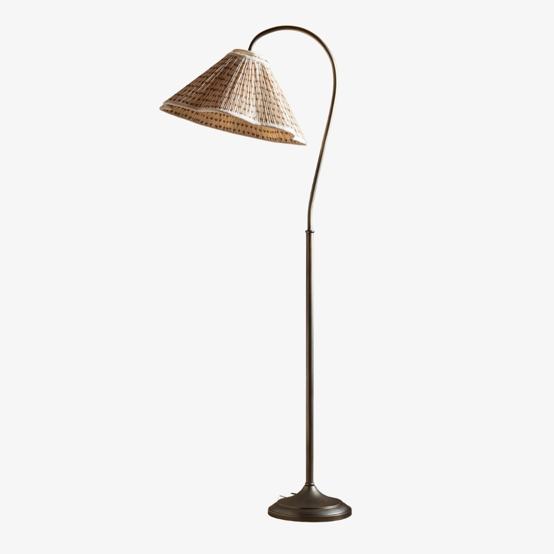 Veslin Elegant Floral Gooseneck Floor Lamp - Floral Linen Shade Lamp for Living Room T2206