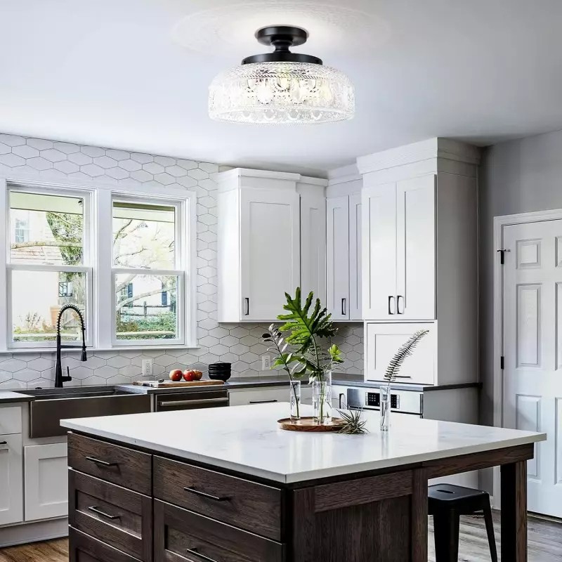 Retro Pattern Glass Semi-recessed Ceiling Lamp S203