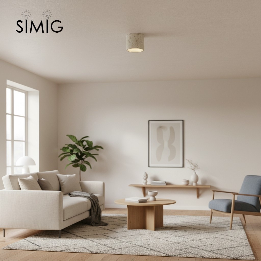 Cylindrical Ceiling Light - Modern Travertine Living Room M72