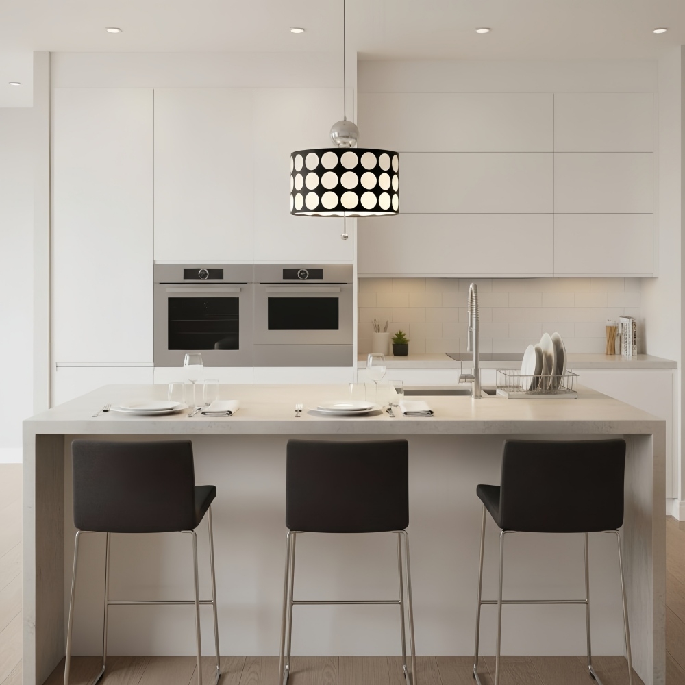 Dotrelia Geometric Lattice Pendant Lamp - Modern Leather Shade for Dining Room T1175