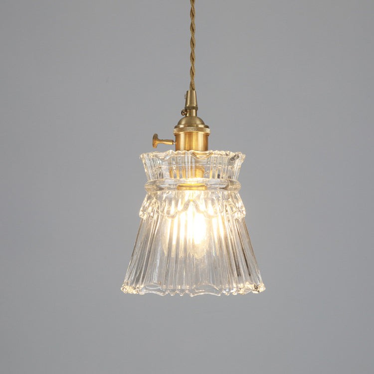 Traditional Japanese Brass Walnut Glass Ceramic Cylinder Conic Flower Bowl 1-Light Pendant Light For Dining Room T260