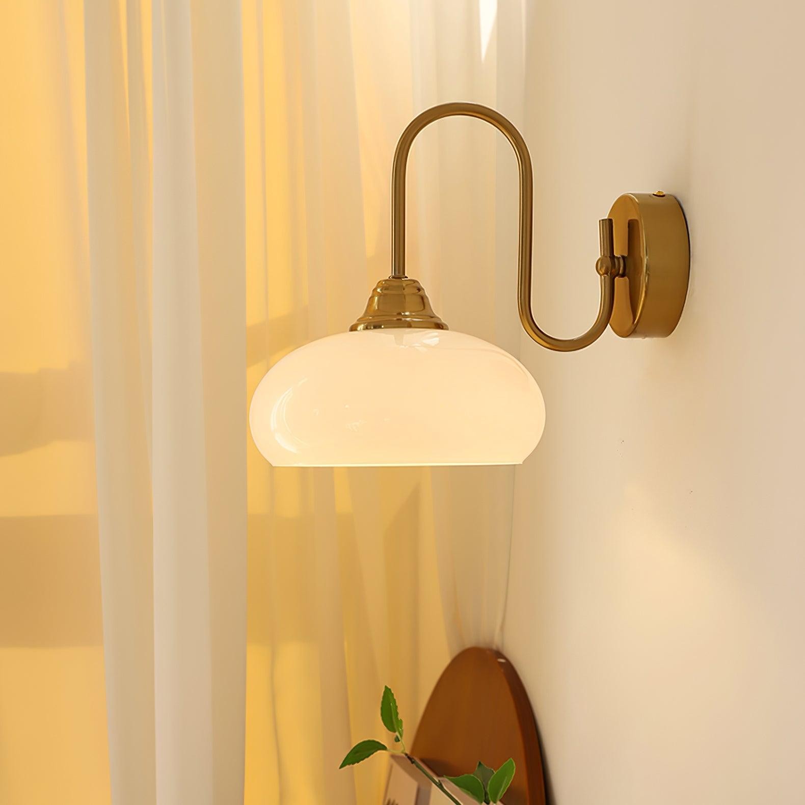 Bauhaus Wind Cream Glass Shade Metal Curved Pole Wall Sconce G45