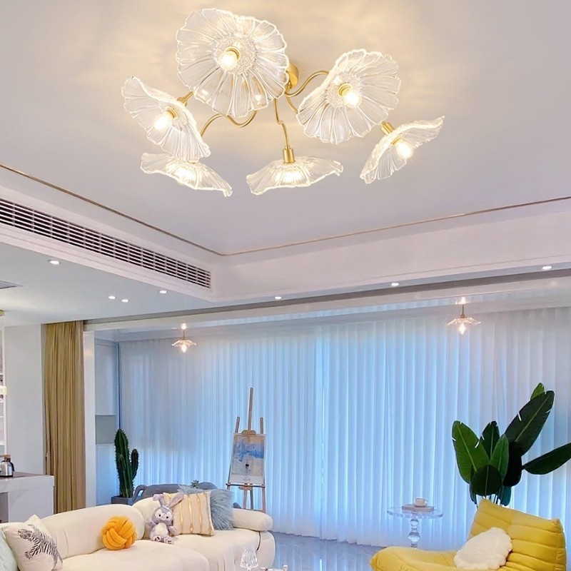 Lotus Leaf Glass Ceiling Lamp for Living Room