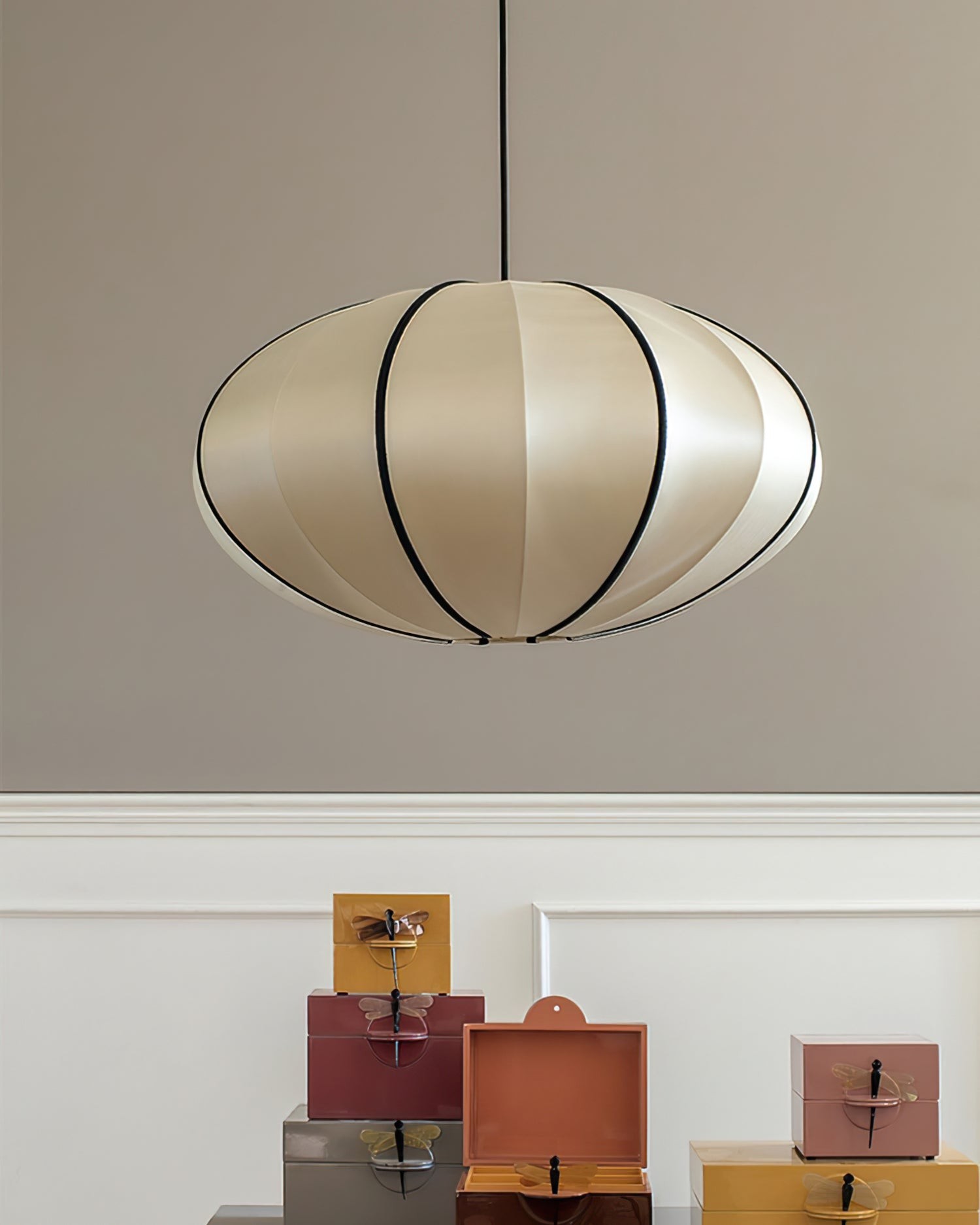 Vintage Silk Lantern Pendant Lamp M473