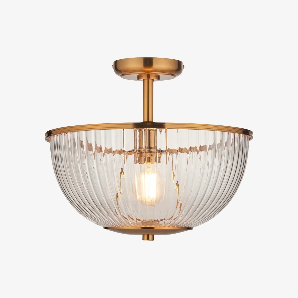 Luntra Ribbed Glass Uplighter Flush - Elegant Ceiling Light for Hallways and Bedrooms T969