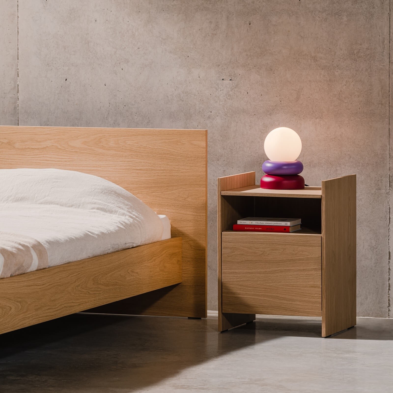 Elegant Table Lamp with Natural Wood and Glass Shade S233