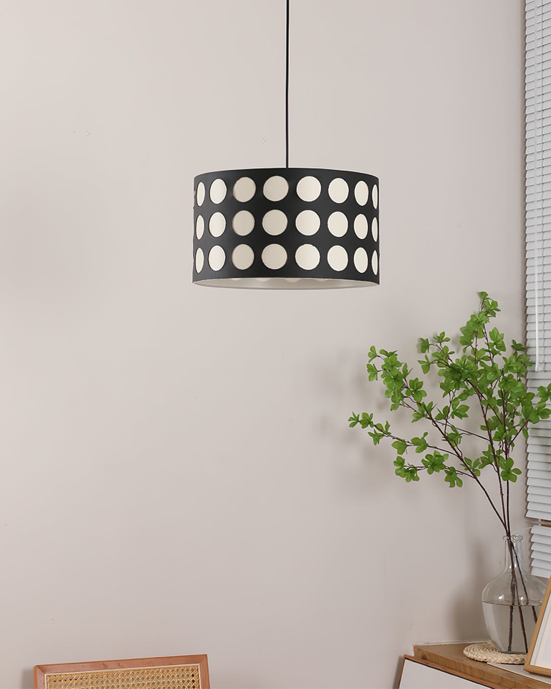 Fabric Drum Polka Dots Pendant Lamp S365