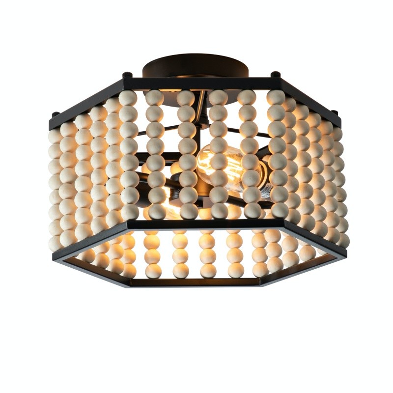 Rustic Hexagonal Wood Bead Ceiling Light S140