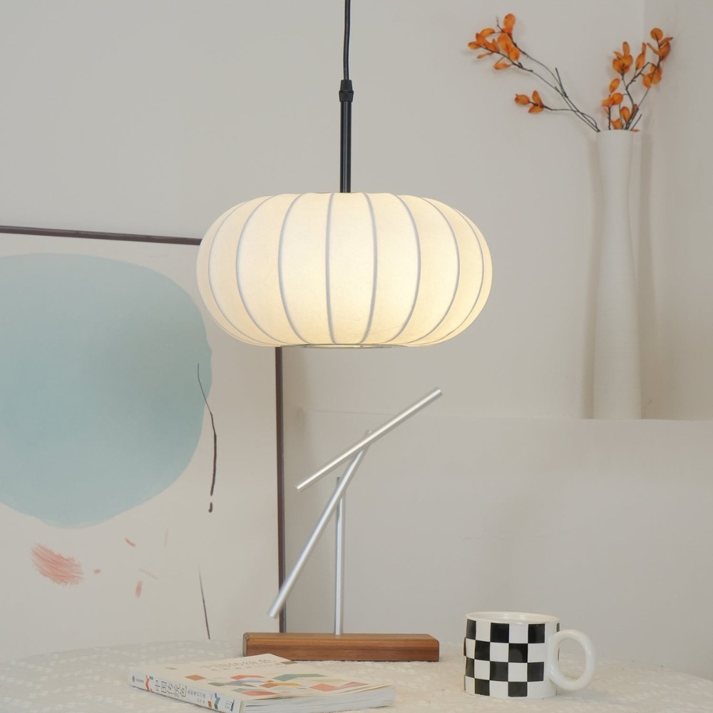 Simple Wabi-sabi White Lantern Fabric Pendant Lamp M06