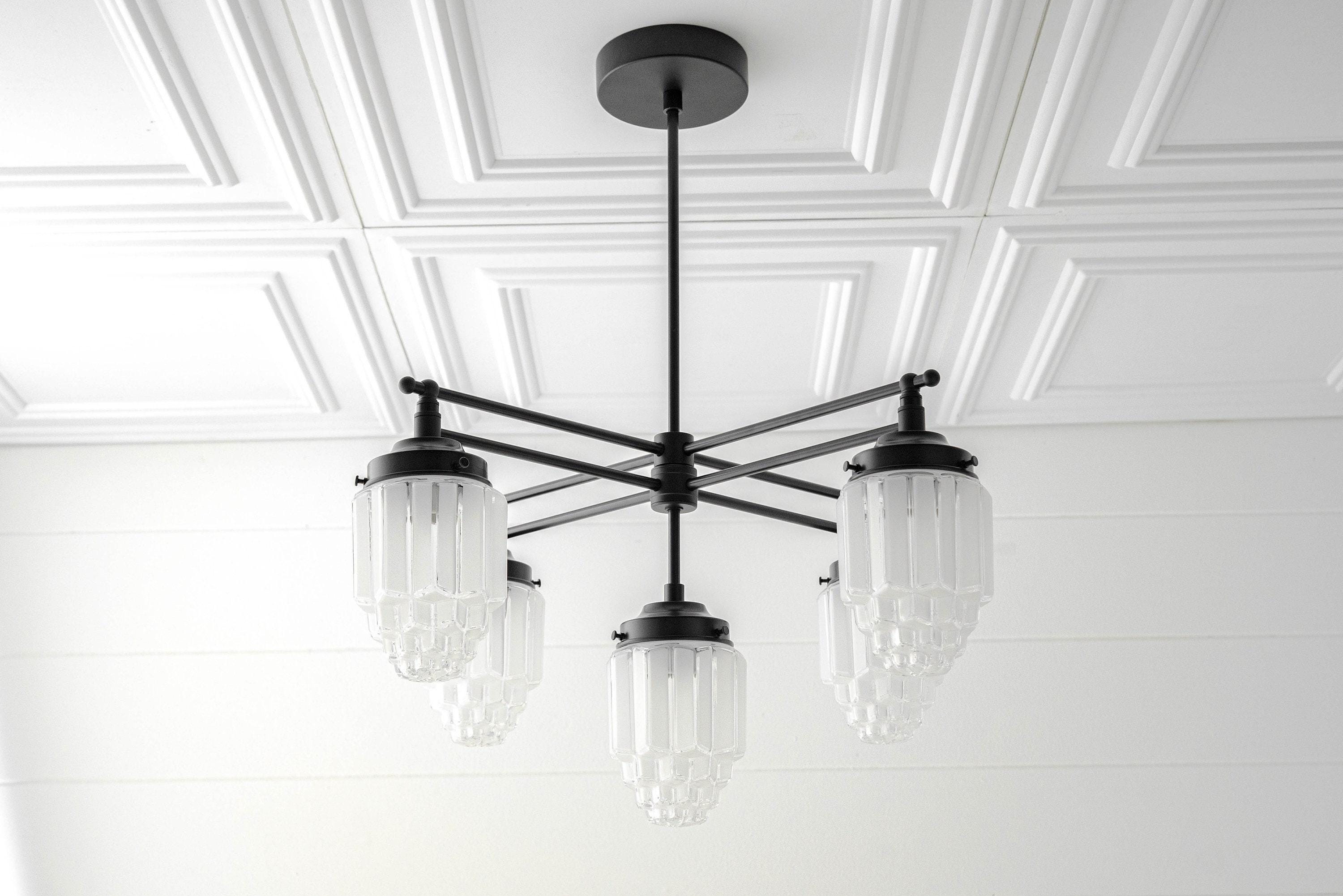 Tierlux Glass Chandelier – Vintage Brass Globe Lighting Fixture T357